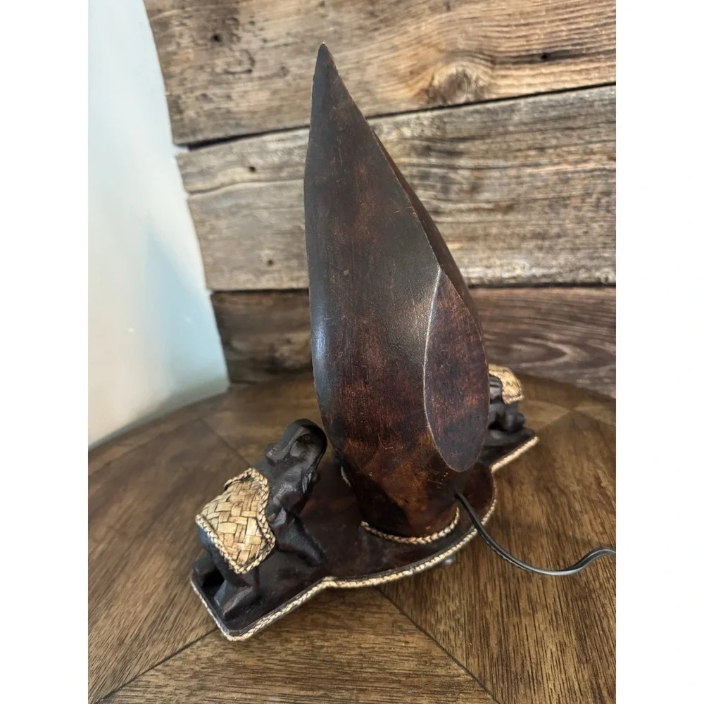 Two Elephant Wooden Table Lamp Light. Click Switch. Beautiful Decor.